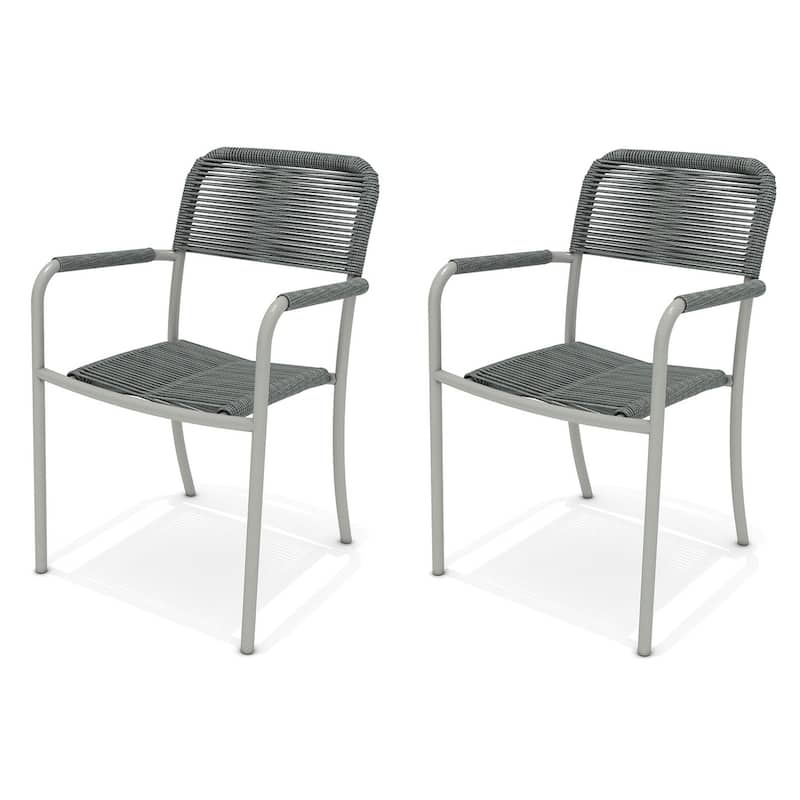 Amazonia Curry 2pc or 4pc Aluminum & Rope Outdoor Patio Dining Chairs - Set of 2 - Grey