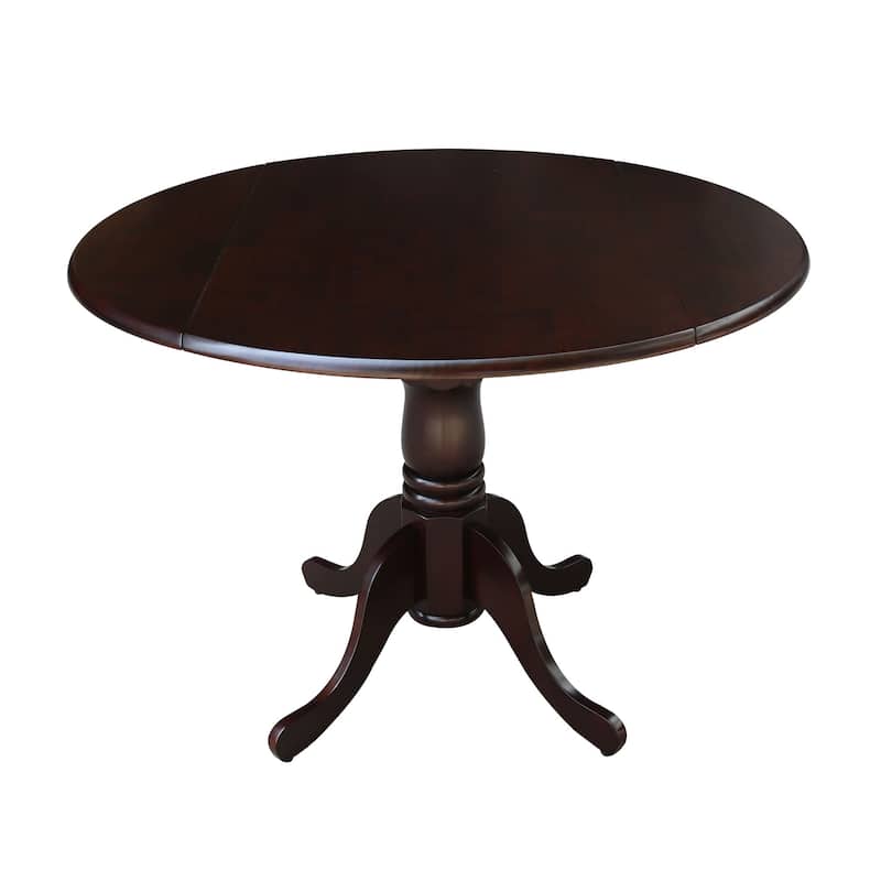 Round Pedestal Base Solid Wood 42-inch Drop-leaf Dining Table - Rich Mocha