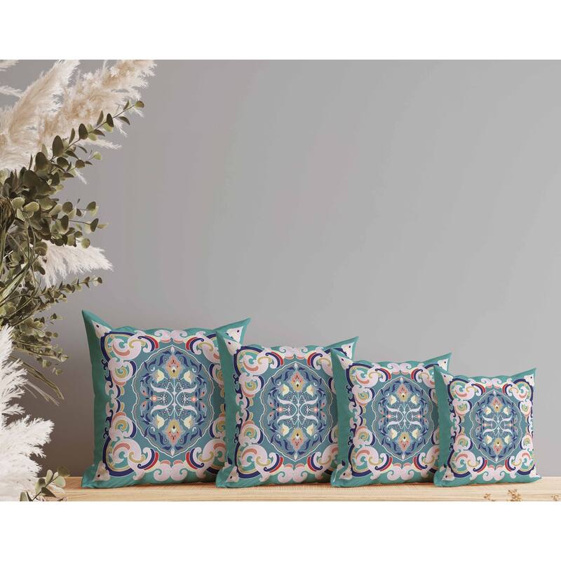 Soft Square Escape Indoor/Outdoor Reversible Throw Pillow Blue and Pink