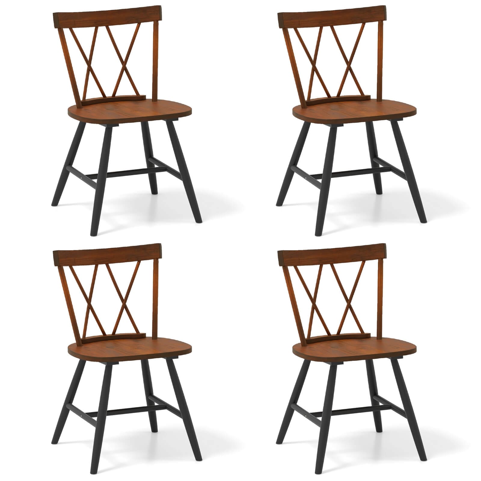 Costway Dining Chairs Set of 2/4 Farmhouse Kitchen Chair with Rubber