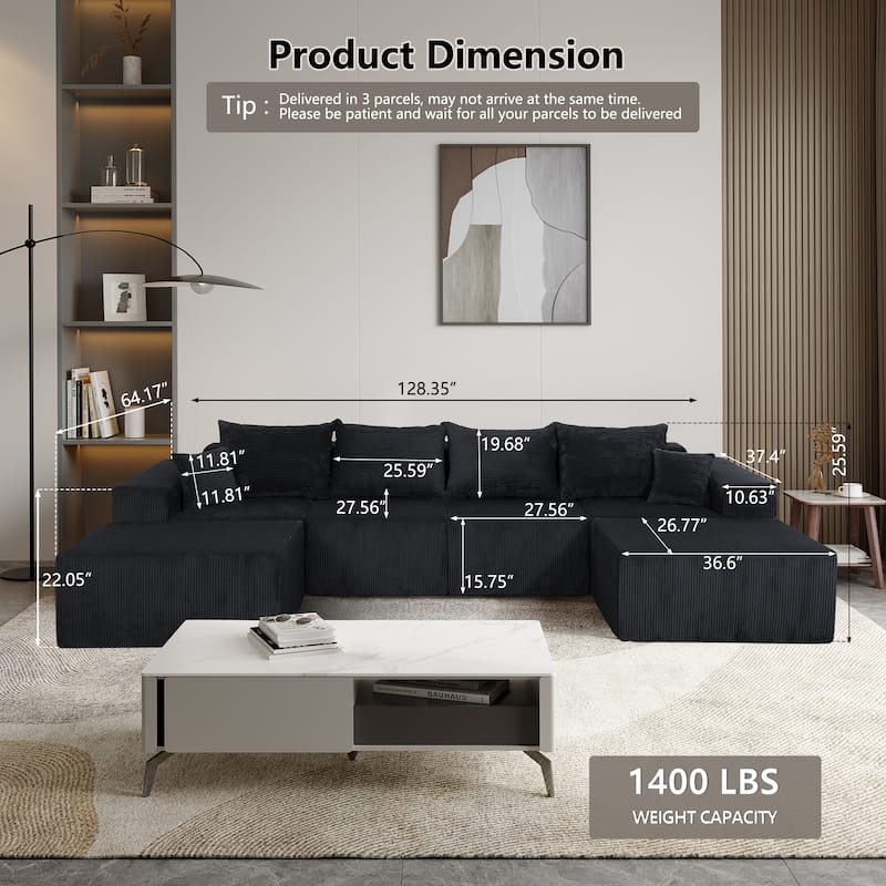 GDFStudio - 6-Piece Modular U-Shaped Sectional Sofa with Chaise Lounge