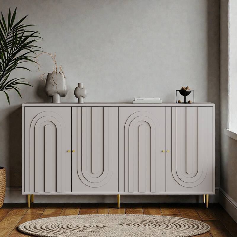 Modern Lacquered 4-Door Sideboard Buffet Cabinet with Adjustable Shelves, Wooden Storage Cabinet for Living Room