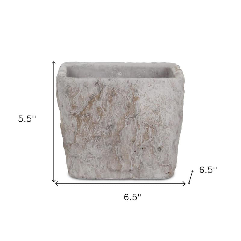 HomeRoots 7" Gray Speckle Glaze Cement Indoor Outdoor Square Pot Planter