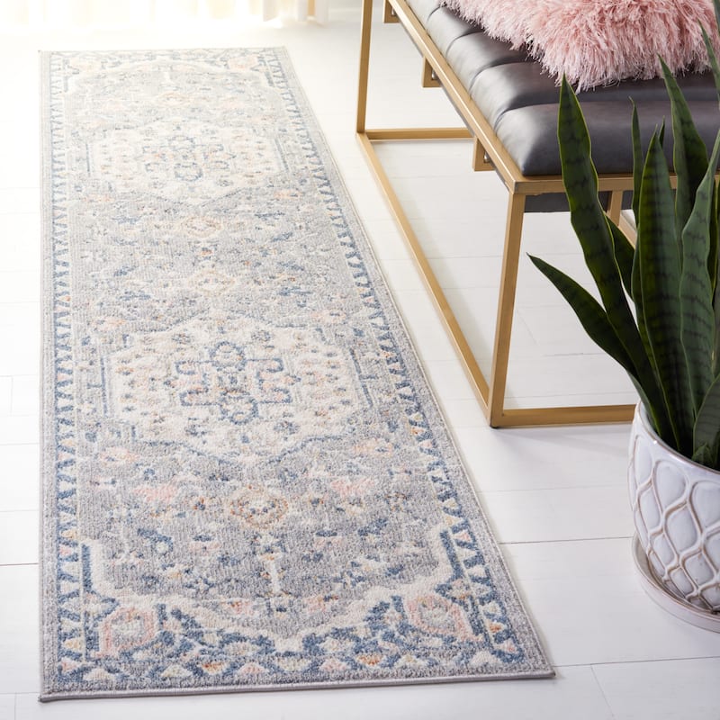 SAFAVIEH Blair Machine Washable Kerkyra Slip Resistant Rug - 2'2" x 8' Runner - Beige/Light Grey