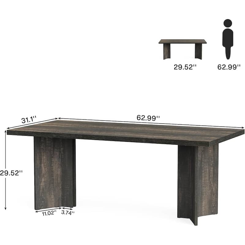63-inch Wood Executive Desk with Large Tabletop, Vintage Home Office Computer Desk for Office