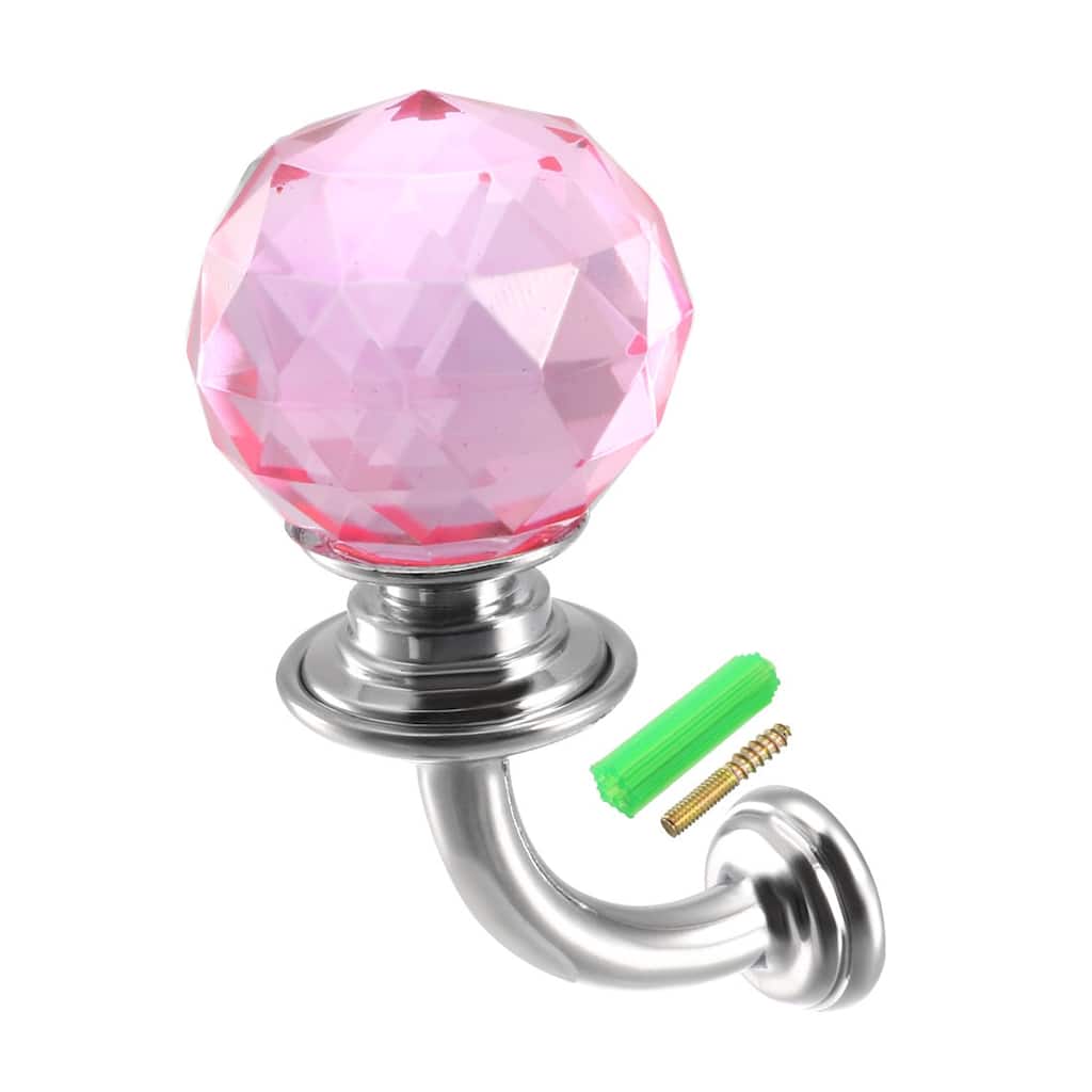 Curtain Drapery Holdback,1.2" Dia Glass Crystal Pink Hanger Silver - Golden - 1.5" x 0.98"(L*W) 2pcs