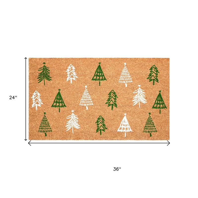 HomeRoots 24" X 36" Brown Green And White Christmas Trees Outdoor Coir Door Mat - 24.00' X '36.00