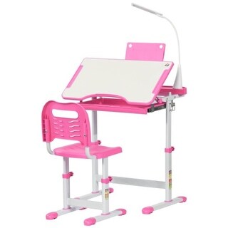 Kids Activity Desk and Chair Set with USB Light, Tilt Desktop, Storage Drawer for Study and Arts, Ages 6-12