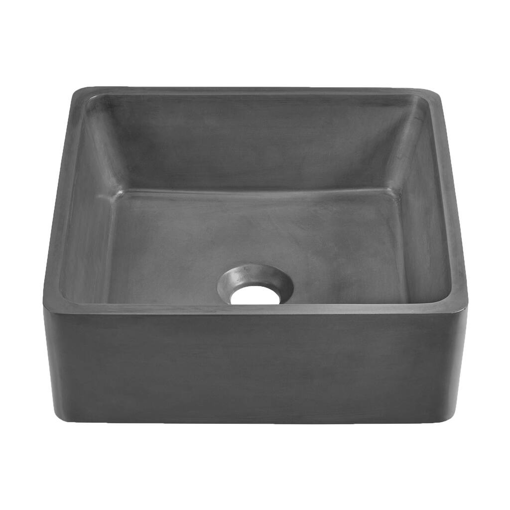 Thun 15" Square Concrete Vessel Bathroom Sink In Dark Grey - 15.2" x 15.2" 5.35"