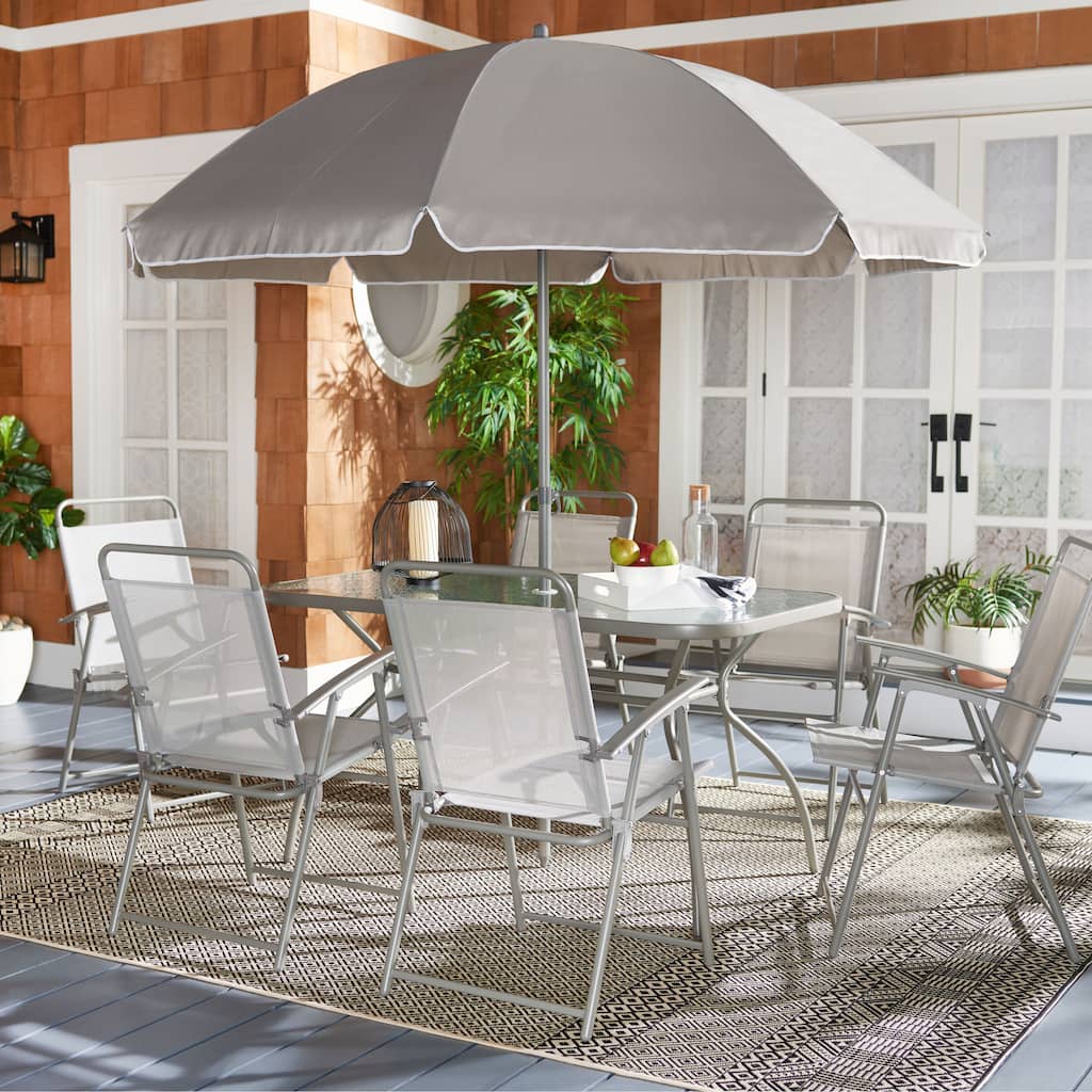 SAFAVIEH Outdoor Kinley 6-Chair Dining Set with Umbrella - 55Wx32Dx28H