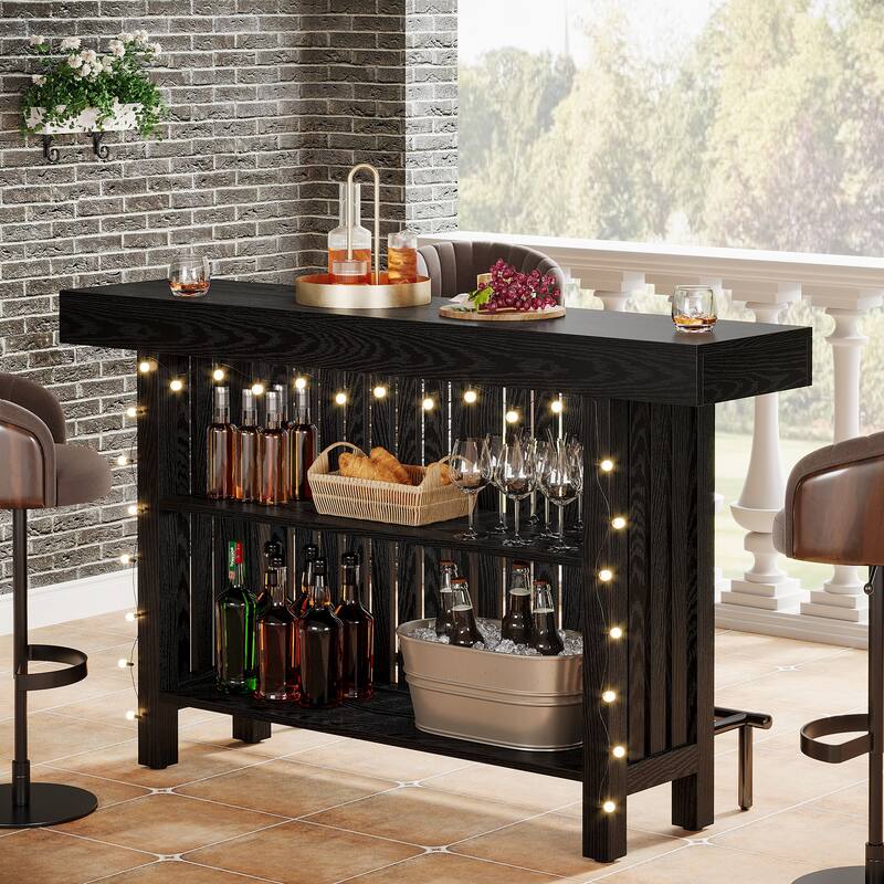 Home Bar Unit, Modern 2-Tier Bar Table with Footrest - 15.75"D x 62.99"W x 41.54"H