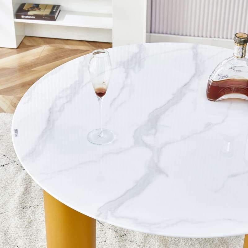 Round Tempered Glass Coffee Table with Wooden Legs