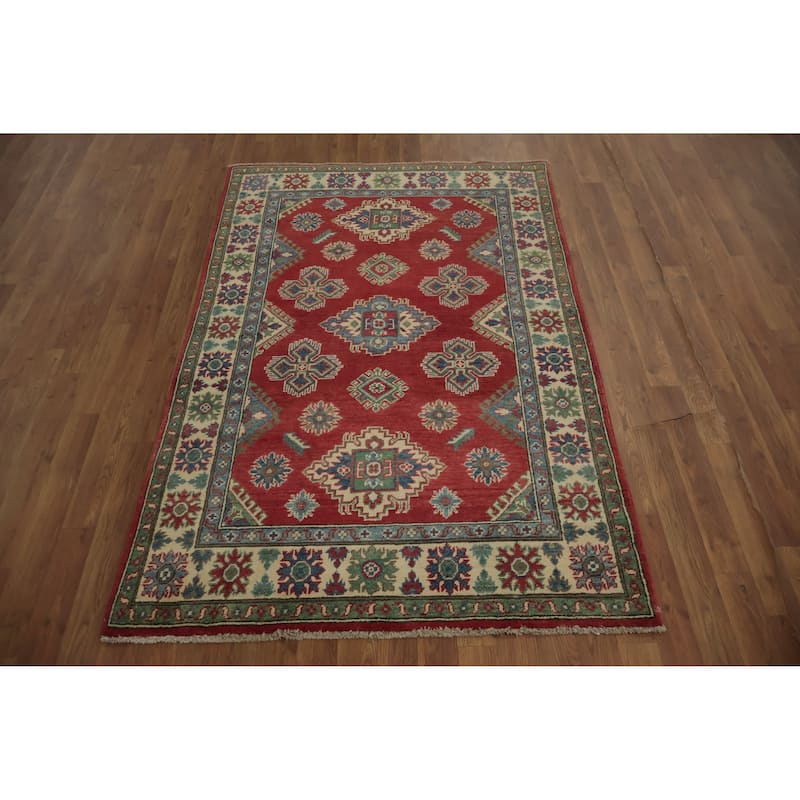 Hand Knotted Oriental 100% Wool Carpet Traditional Geometric Red Kazak Area Rug - 6' 0'' X 3' 11''