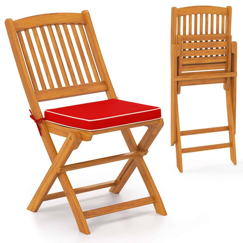 2/4PCS Patio Folding Chairs Portable Acacia Wood Dining Chair - 2 pcs Red