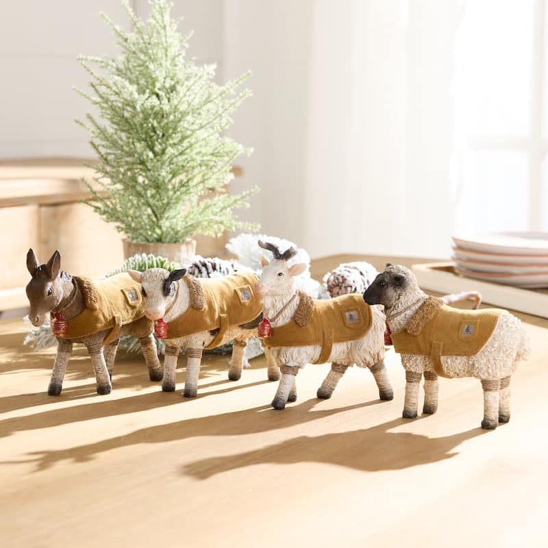 Farm Animals with Winter Coats Christmas Figurines - 7" - Set of 4