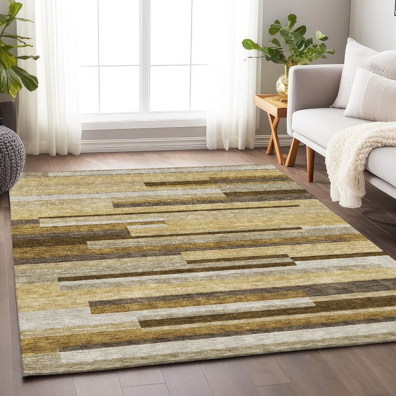 Premium Washable Super Soft Stripes Stacked Mayfield Rug - Khaki - 10' x 14' - Rectangle