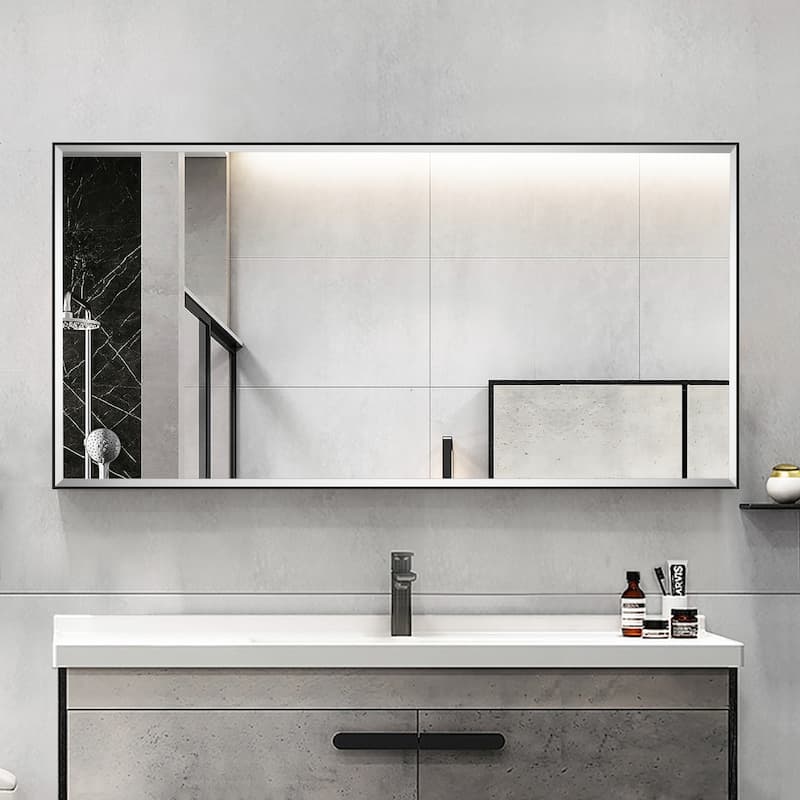 Rectangle Metal Framed Beveled Edge Bathroom Vanity Mirror - 40"W x 20"H - Black