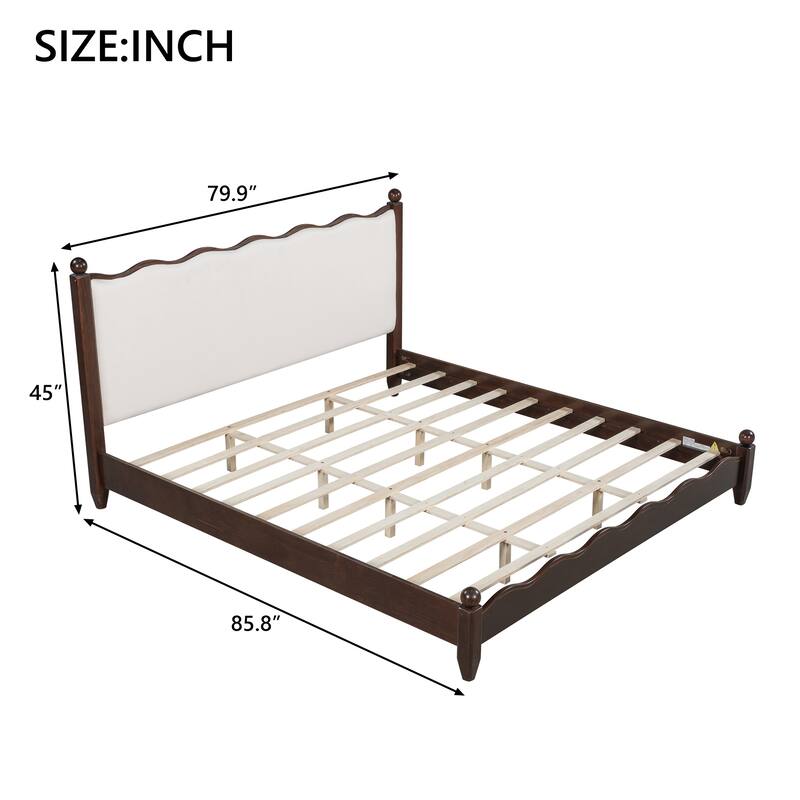 Wood Platform Bed with Upholstered Headboard by Harper&Bright Designs