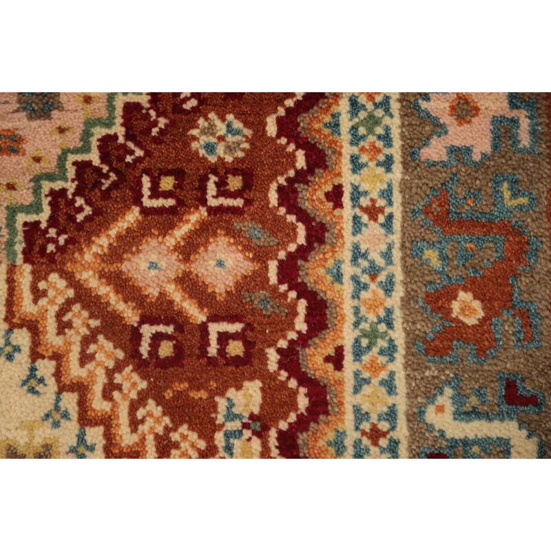 Hand Knotted Oriental 100% Wool Carpet Traditional Geometric Oranges & Rust Viss Runner Rug - 8' 3'' X 2' 7''