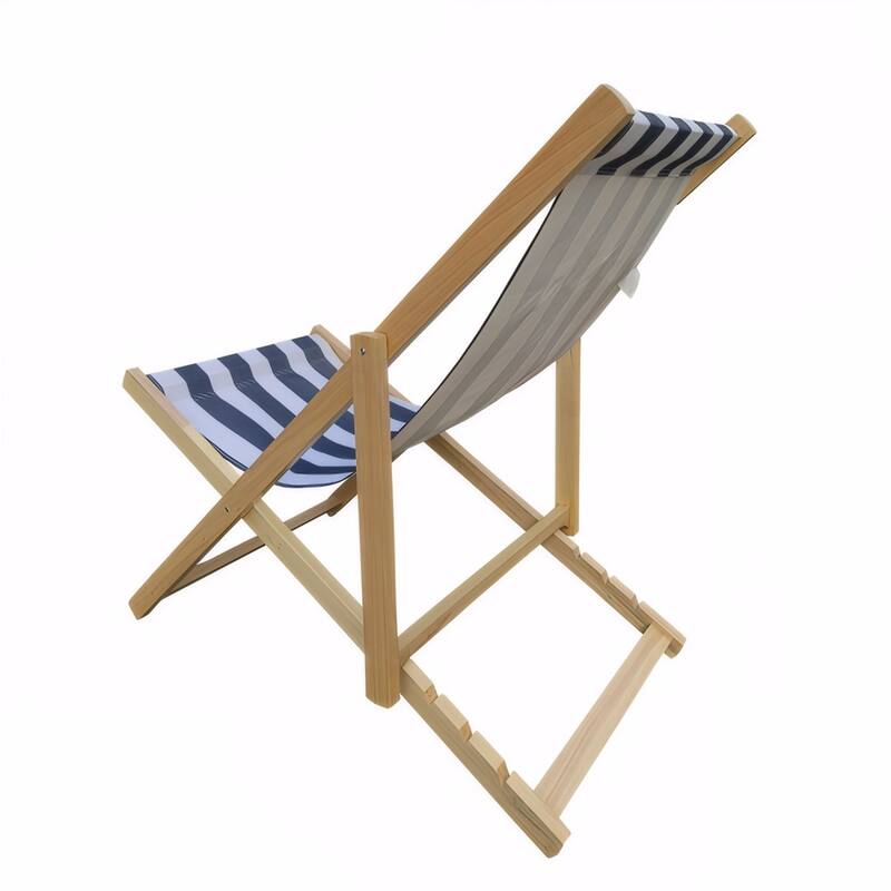Outdoor Populus Wood Sling Chair Adjustable Backrest Durable Fabric Beach Patio Garden - 24” (W) x 40” (L) x 34” (H)