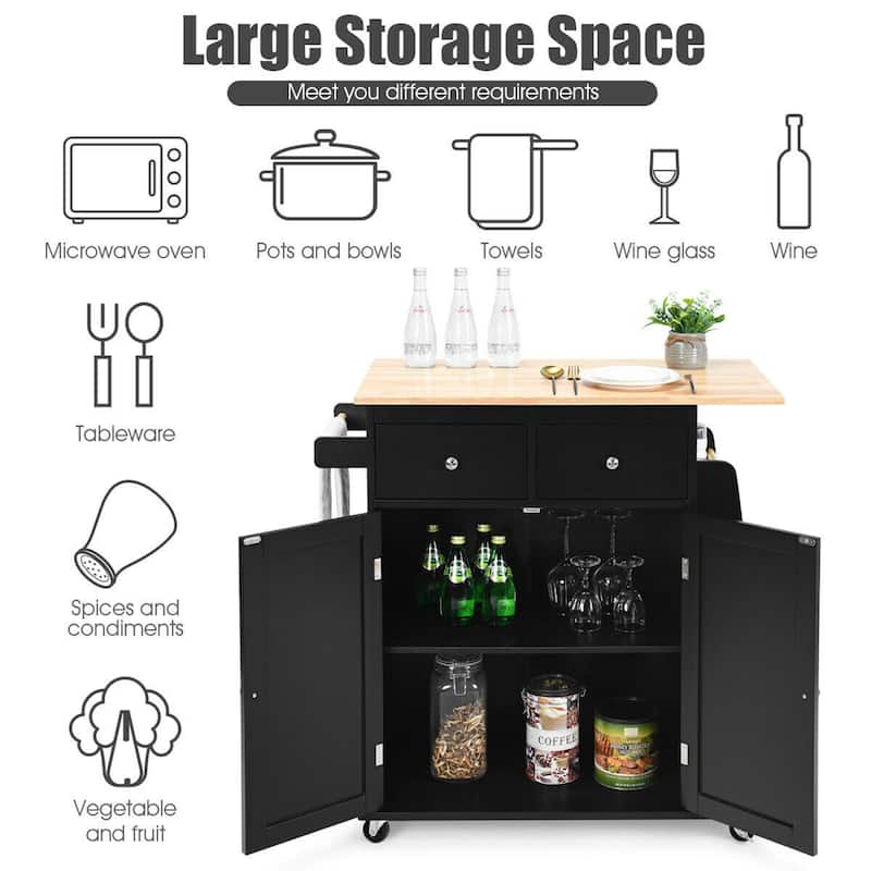 Gymax Rolling Kitchen Island Utility Trolley Cabinet Storage Spice