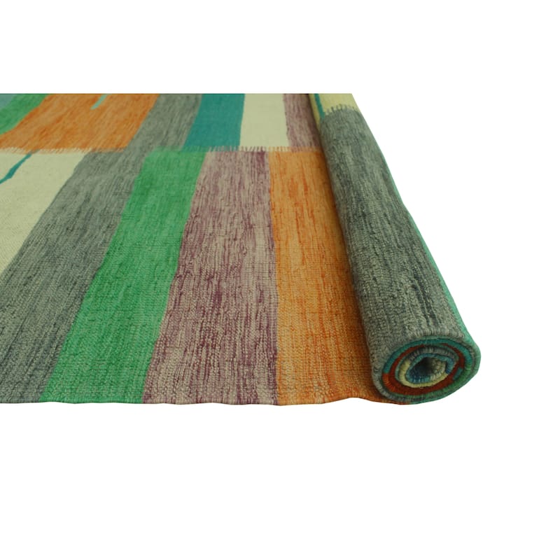 Hand-Woven Winchester Kilim Nilofer Blue/Red Rug - 6'8" x 9'9"
