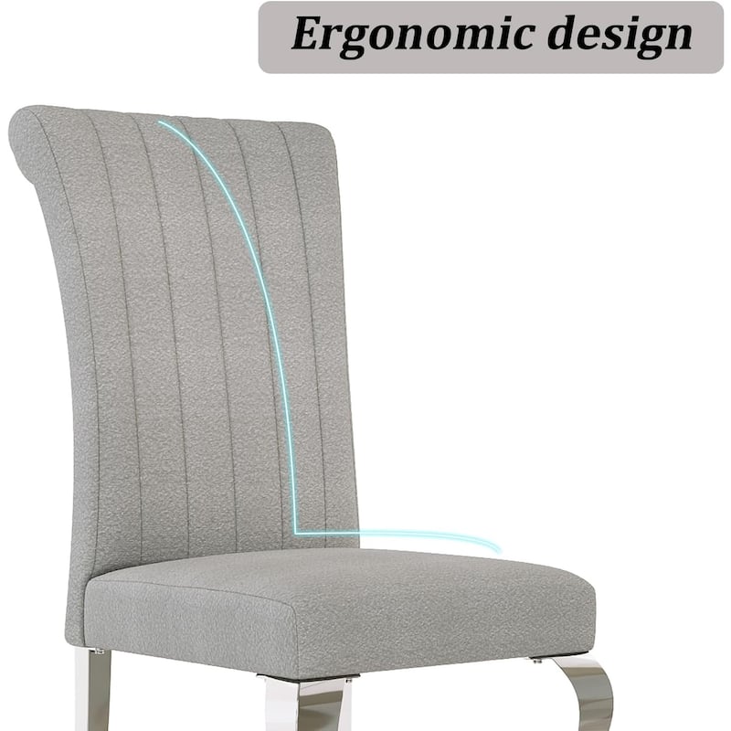 Luxurious Grey Upholstered Dining Chairs with Mirrored Silver Cabriole Legs