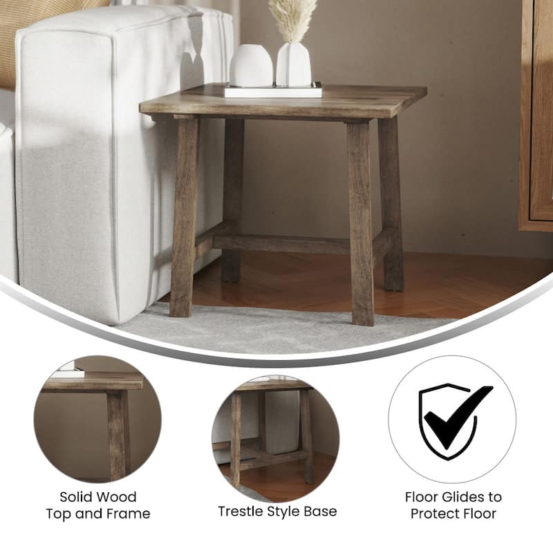 Solid Wood Farmhouse Trestle Style End Table