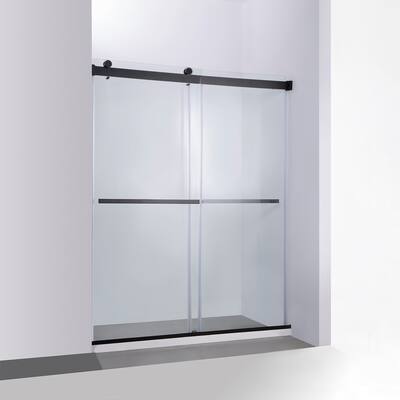 Spezia 64" W x 76" H Sliding Frameless Shower Door in Matt Black