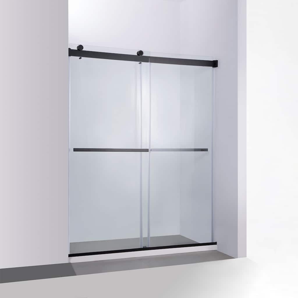 Spezia 64" W x 76" H Sliding Frameless Shower Door in Matt Black