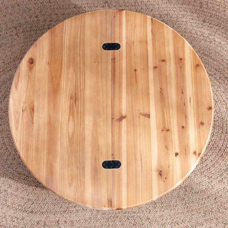 Round Wooden Coffee Table with Hidden Storage - 30.3" Modern Rustic Centerpiece for Living Room , Natural Finish,Lift-Top Lid