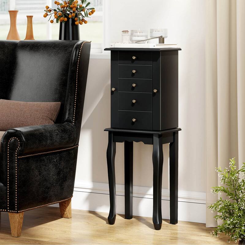 Costway Jewelry Cabinet Storage Chest Standing Organizer Mirror White - See Details