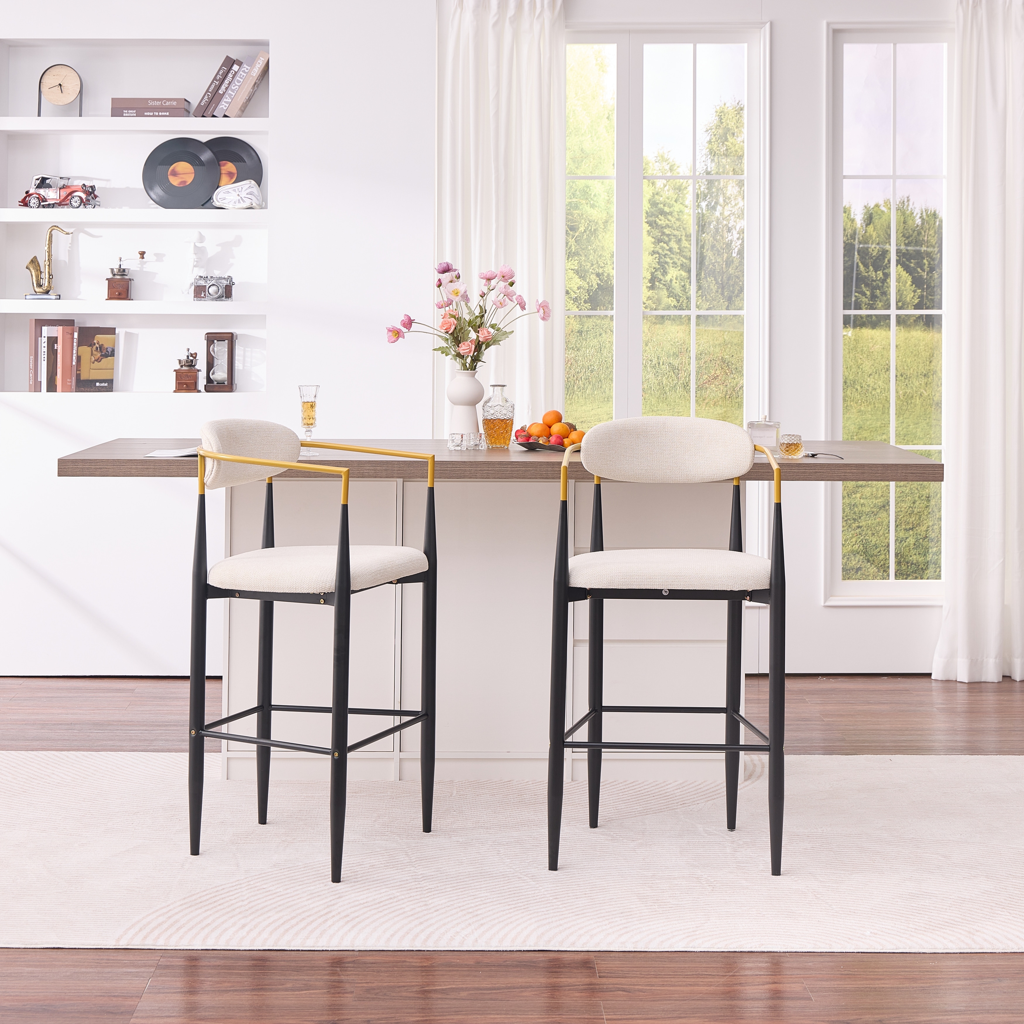 Modern Metal Upholstered Bar Stool with Ergonomic Support by GDFStudio