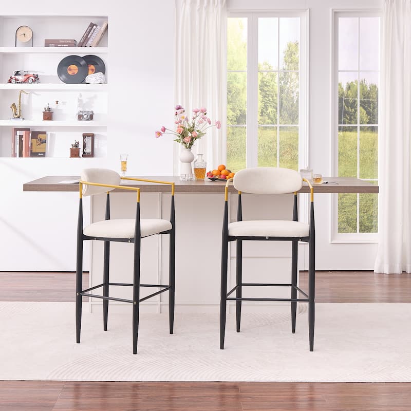 Modern Upholstered Bar Stool with Gold-Accented Armrests - 23" Seat Height,Ergonomic Design for Kitchen Island,2PCS/CTN
