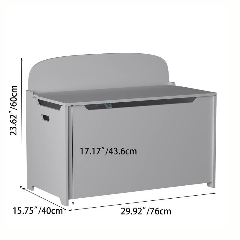 30" Kids Wooden Toy Box/Bench with Safety Hinged Lid