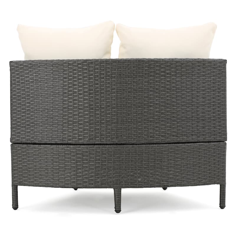 Newton Wicker Outdoor Curved Loveseat Sectional with Cushions by Christopher Knight Home