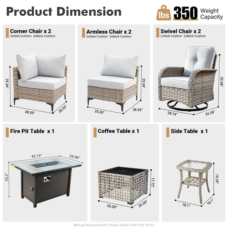 XIZZI 9-piece Patio Furniture Outdoor Wicker Chair Set with Fire Table