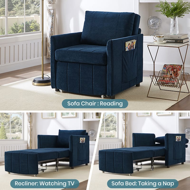 Roomfitters Convertible Sleeper Sofa with Pull-Out Bed 5-Position Adjustable Backrest Side Pockets & Storage Basket
