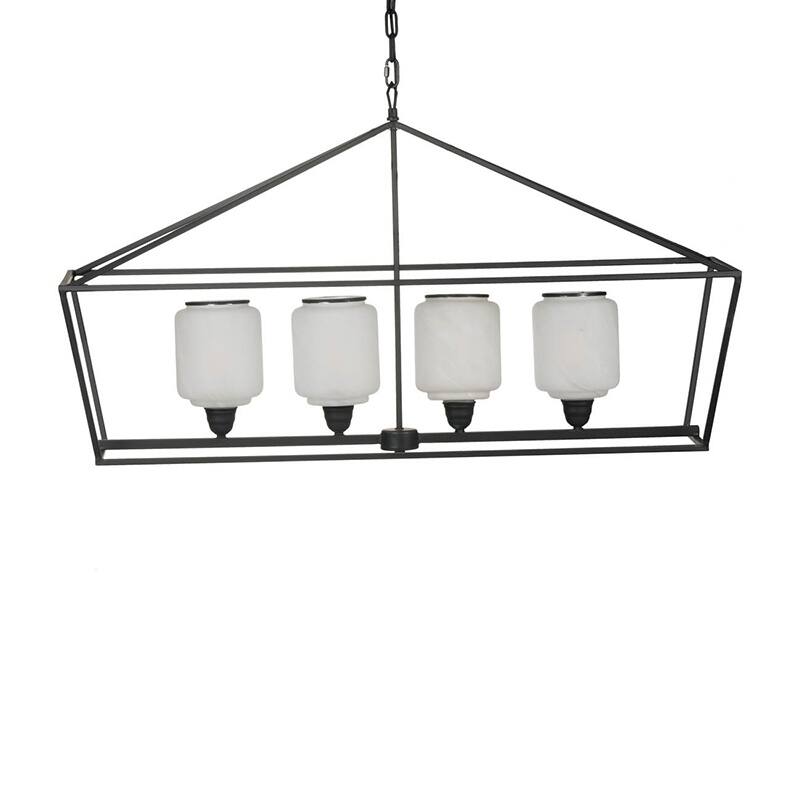 41.7x14.2x23.8" Iron Chandelier, Sleek Industrial Style Hanging Light Fixture, Bulb Not Included