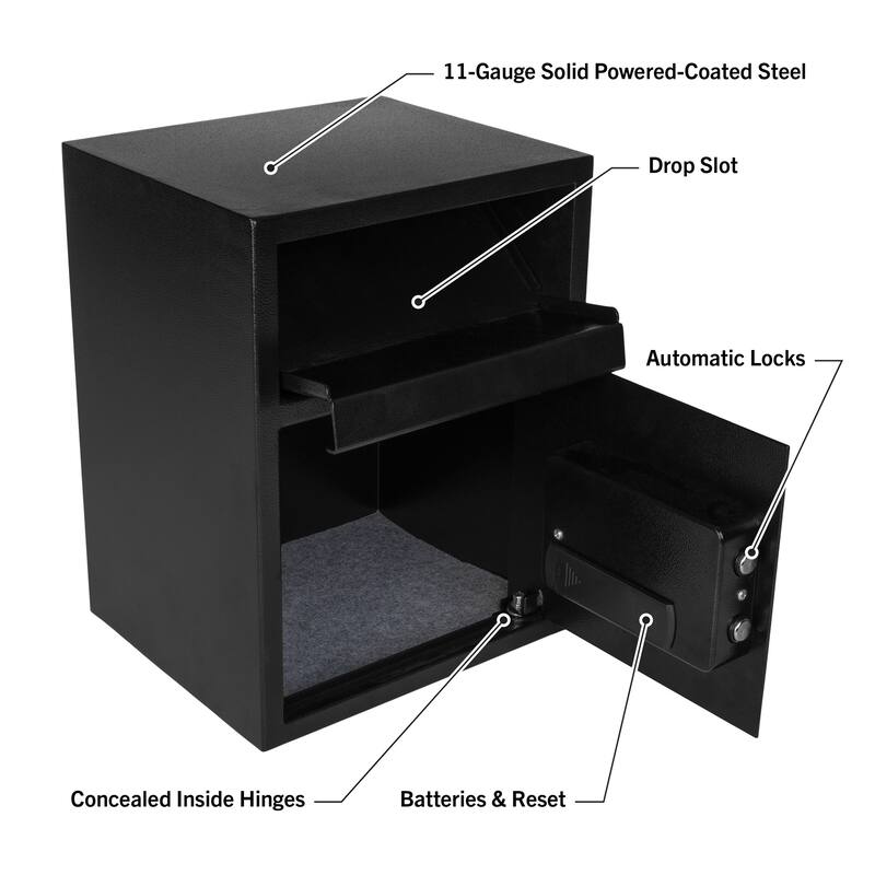 Electronic Safe Deposit Box - Drop Safe with Digital Keypad and 2 Manual Override Keys for Home Safety by Paragon Safes (Black)