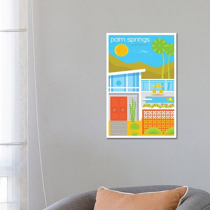 iCanvas "Palm Springs Mid Century House Travel Poster" by Jim Zahniser Canvas Print - 26x18x1.5