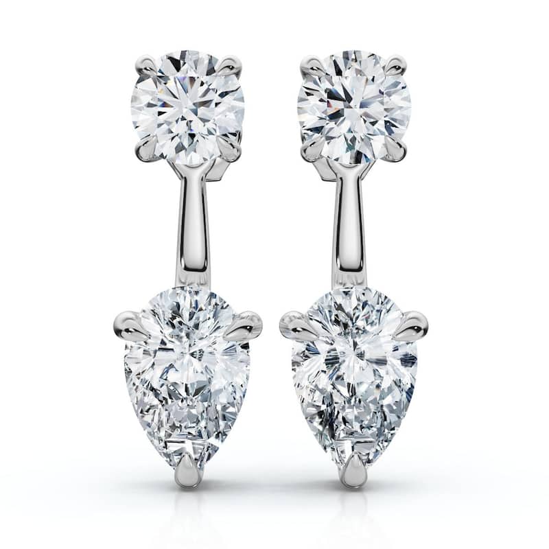 3Ct Diamond Studs & Earring Jackets Gold Pear Shape Lab Grown EF/VS