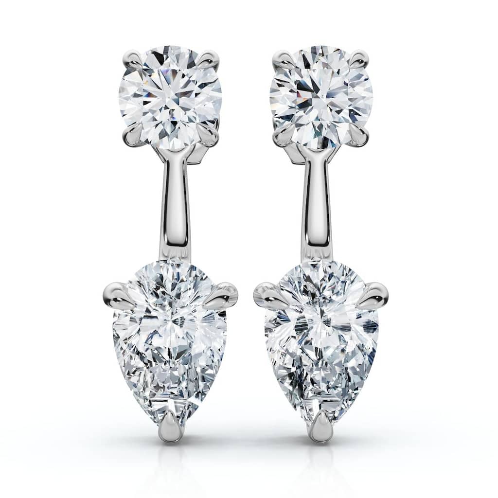 Bliss Diamond 3Ct Diamond Studs & Earring Jackets Gold Pear Shape Lab Grown