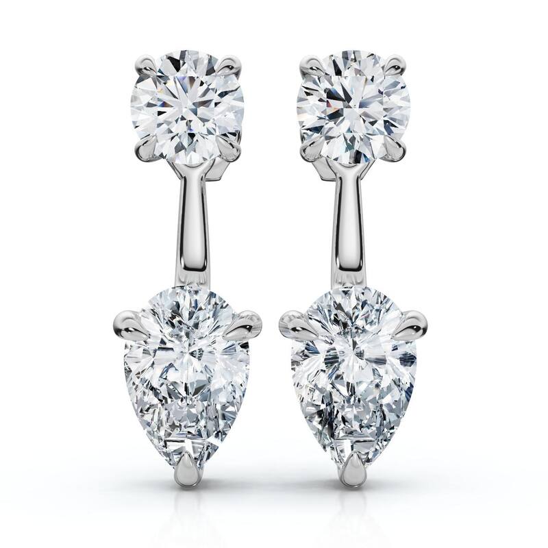 Bliss Diamond 3Ct Diamond Studs & Earring Jackets Gold Pear Shape Lab Grown - White