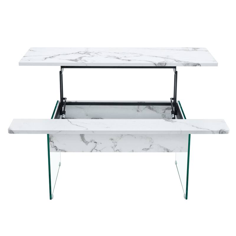 Multifunctional Lift-Top Coffee Table with Tempered Glass Legs, Rectangular Living Room Table 2-Tier Center Table