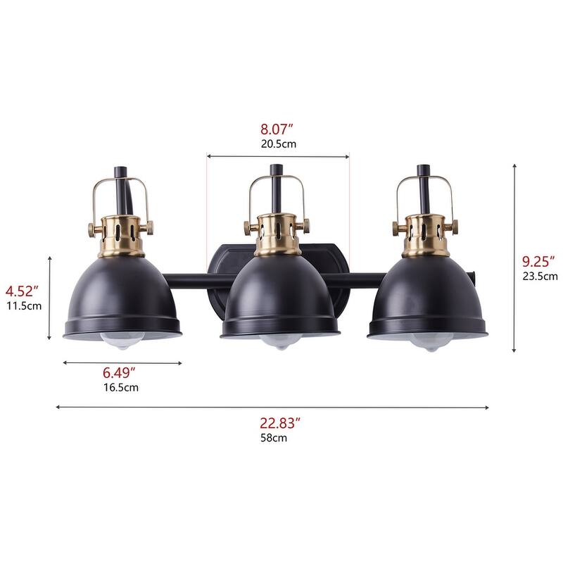 Industrial Black and Bronze 3-Light Bowl Shape Bathroom Vanity Lamp