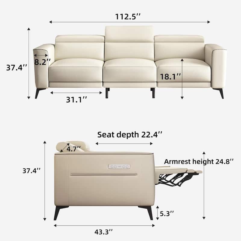 112.5'' Leather Power Reclining Sofa with USB Charging Port