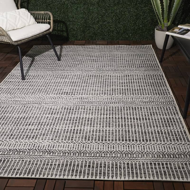 Briem Stripe Indoor/ Outdoor Area Rug - 7'10" x 10' - Charcoal