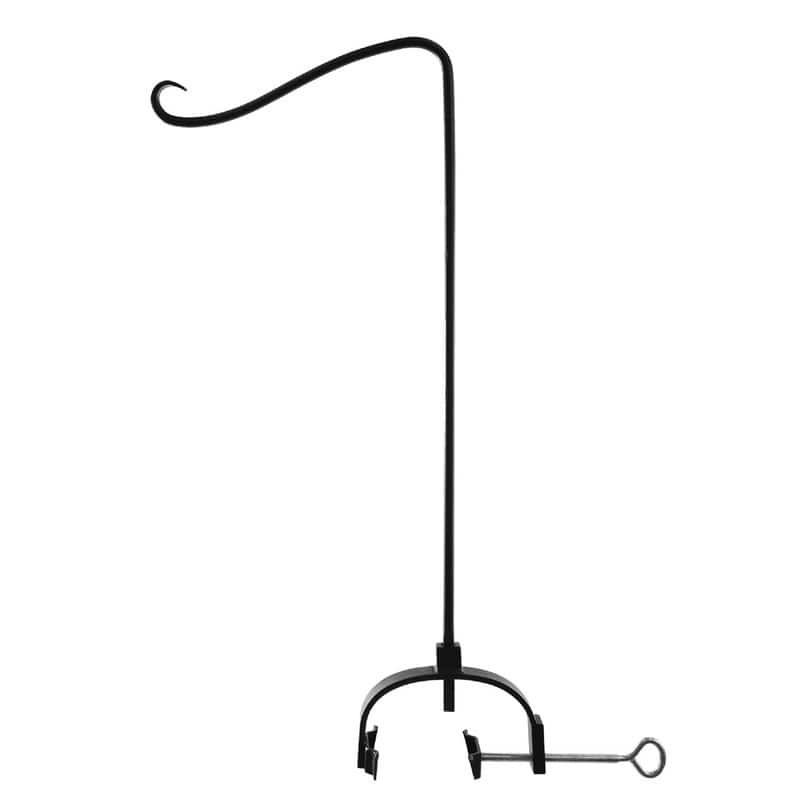 Achla Designs 28.3" H Black Wrought Iron Shepherd's Hook w/Over Railing Bracket, Powder Coated Finish