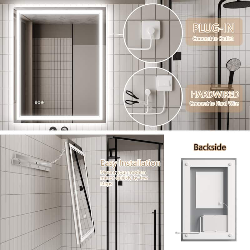 Rectangle Frameless Anti-Fog Wall Mounted LED Light Bathroom Vanity Mirror